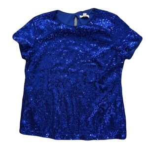 🎯SOLD‼️Charter Club Blue Sequin Cap Sleeve Blouse-L
